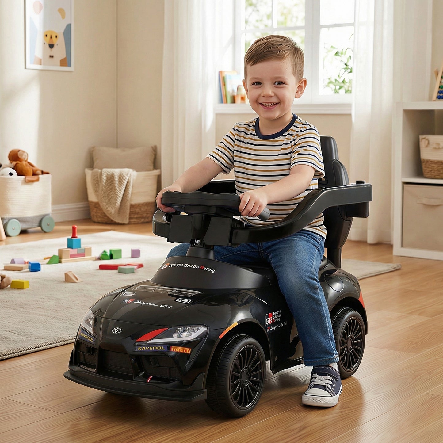 Black 3-in-1 Toddler Push Car | Ride-On Walker with Music