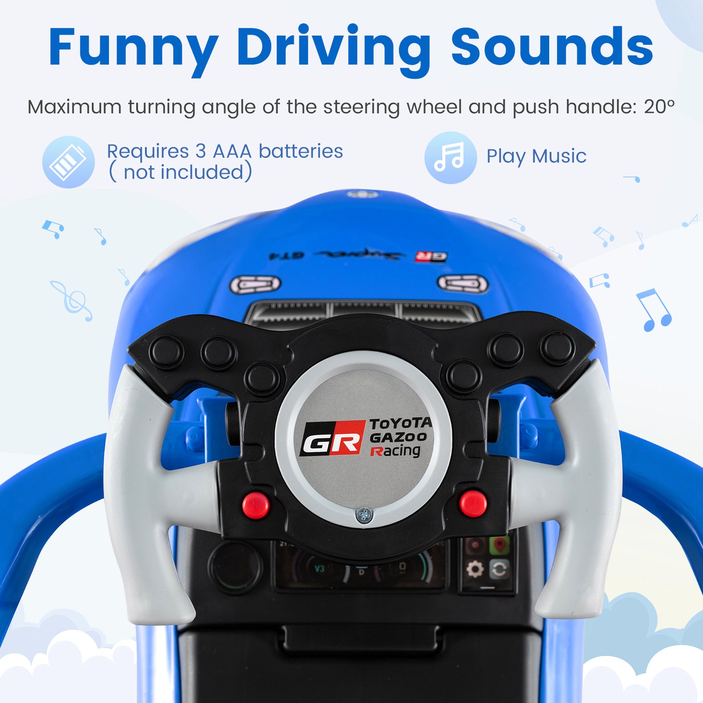 Blue 3-in-1 Toddler Push Car | Ride-On Walker with Music