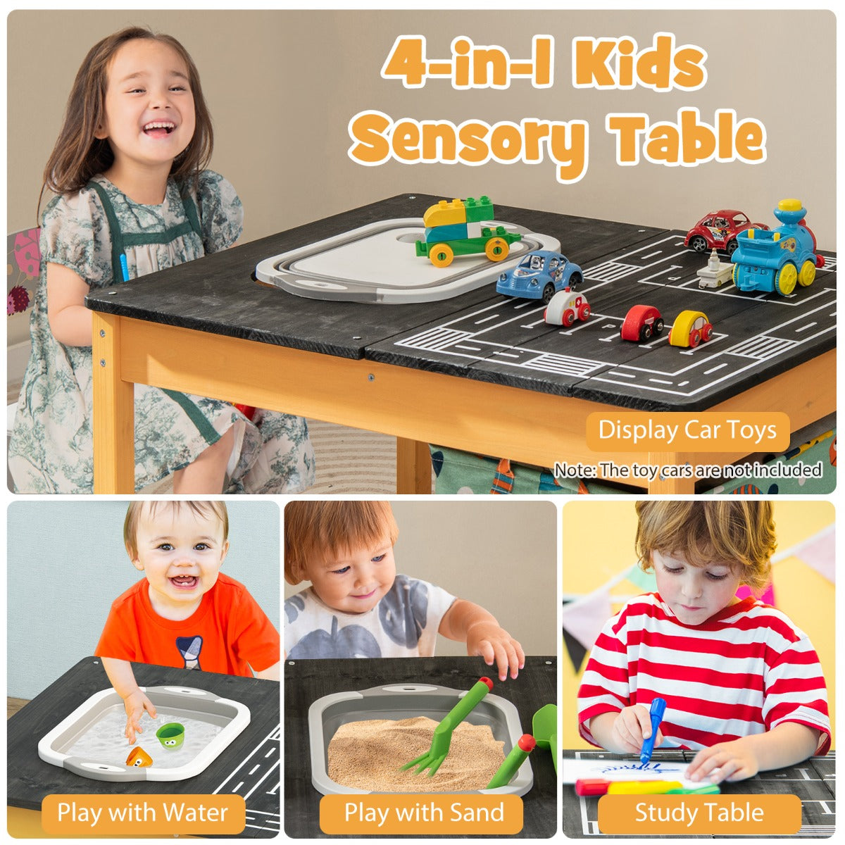 Kids 3 in 1 Sand and Water Activity Table with Storage, perfect for home playtime.