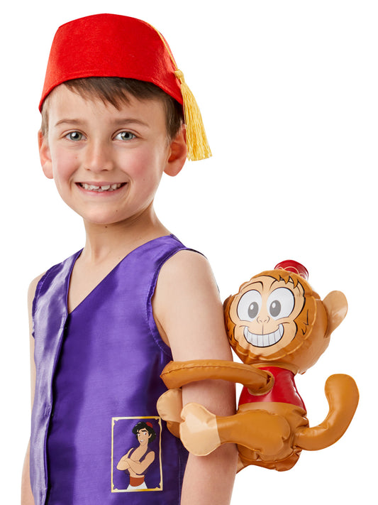 Deluxe Aladdin costume for children features blue outfit, gold trim, and iconic red fez hat for magical adventures.