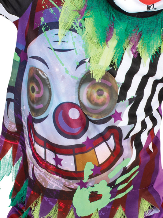 Lenticular kids Halloween costume featuring a scary clown design for spooky home fun.