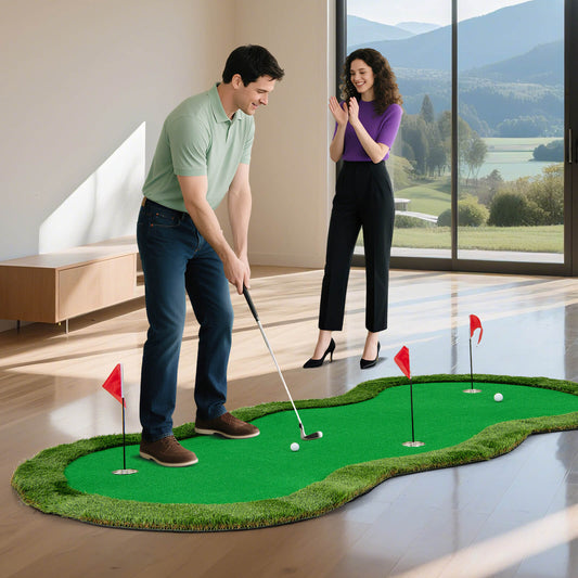 Costway 300 x 150 cm Golf Putting Green Practice Mat with 3 Holes and Golf Balls