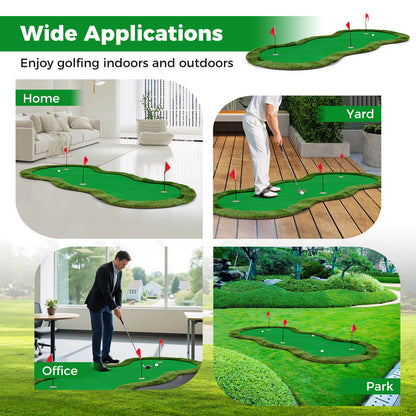 Green Golf Putting Mat 300x150cm | 3 Holes Balls Included