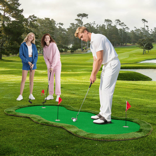 Green Golf Putting Mat 300x150cm | 3 Holes Balls Included