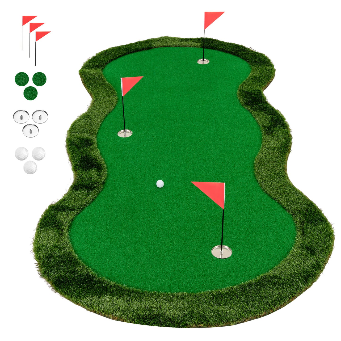Green Golf Putting Mat 300x150cm | 3 Holes Balls Included