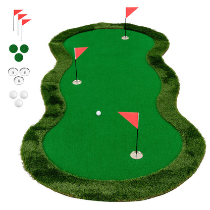 Green Golf Putting Mat 300x150cm | 3 Holes Balls Included