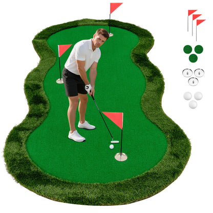 Green Golf Putting Mat 300x150cm | 3 Holes Balls Included