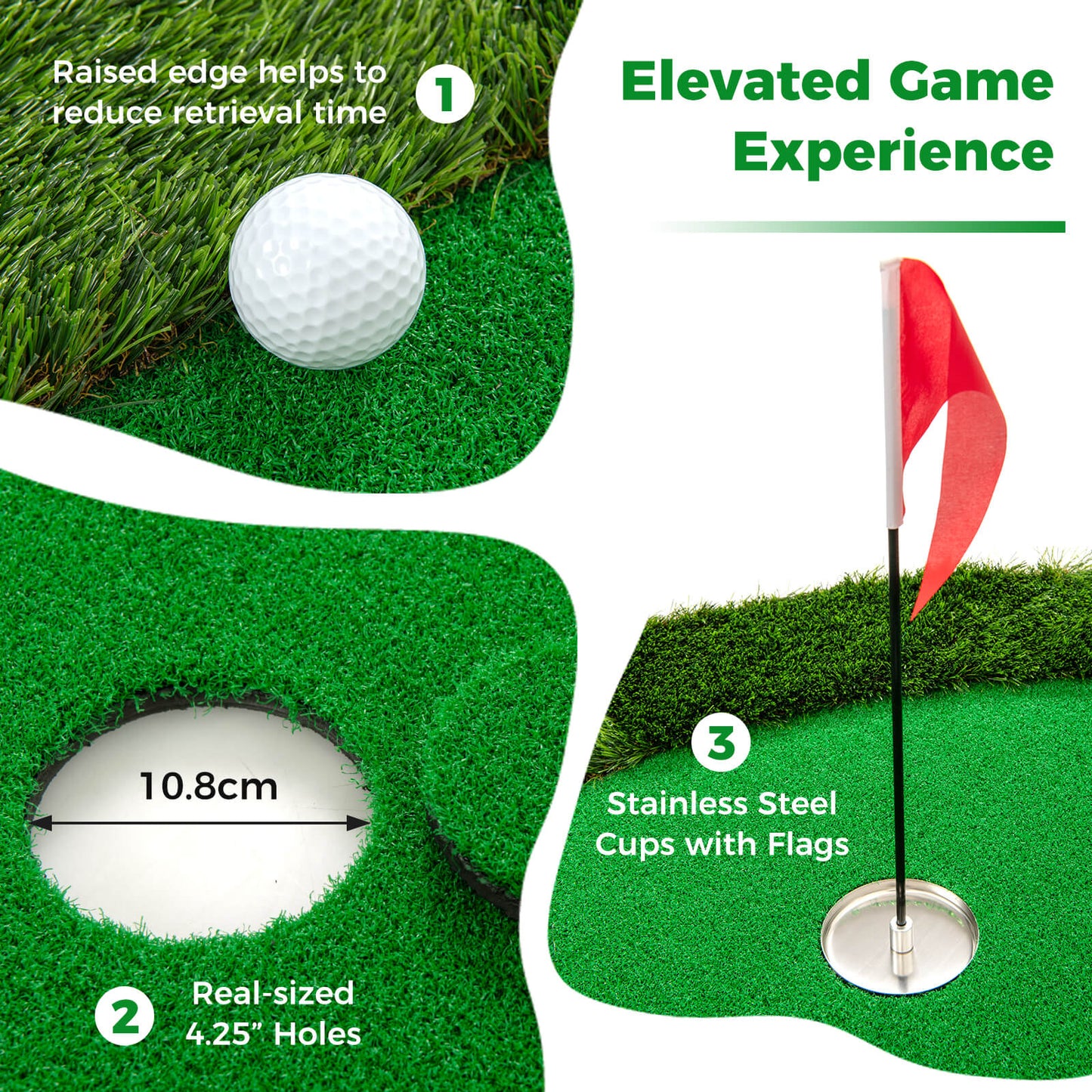 Green Golf Putting Mat 300x150cm | 3 Holes Balls Included