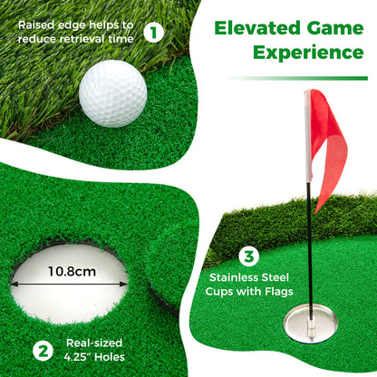 Green Golf Putting Mat 300x150cm | 3 Holes Balls Included