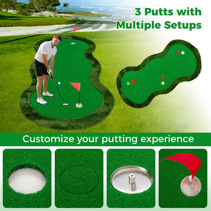 Green Golf Putting Mat 300x150cm | 3 Holes Balls Included