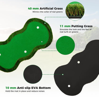 Green Golf Putting Mat 300x150cm | 3 Holes Balls Included