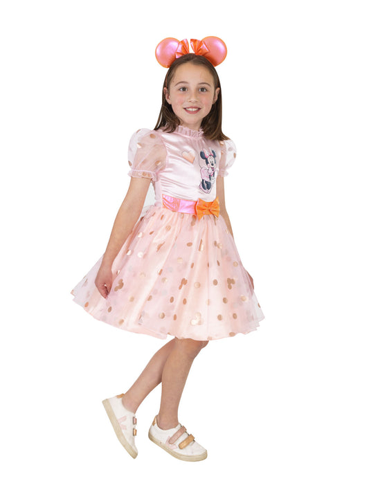 Minnie Mouse pink polka dot dress with ears for girls - perfect for dress-up play.