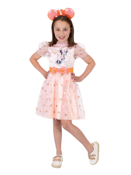 Minnie Mouse dress costume with ears for girls, perfect for playtime and dress-up fun.