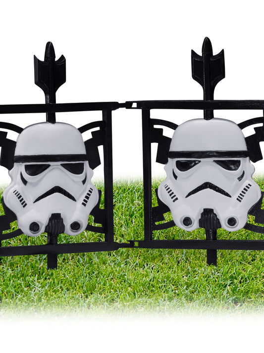 Stormtrooper helmet fence panels for Star Wars-themed parties, perfect for childrens play areas.