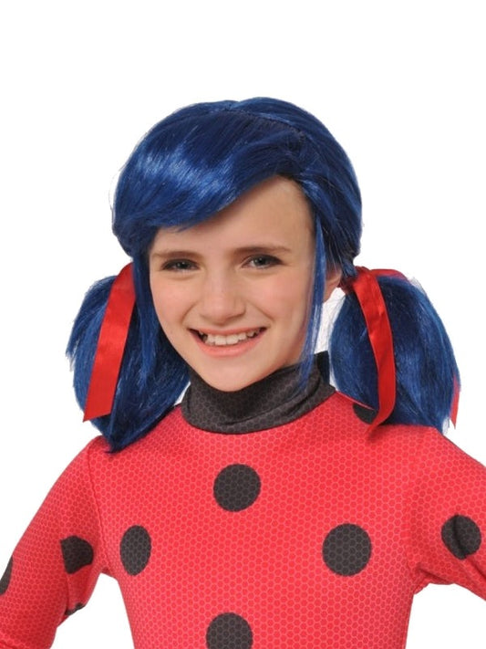 Miraculous Ladybug wig with blue pigtail design for kids costume, ideal for dress-up fun