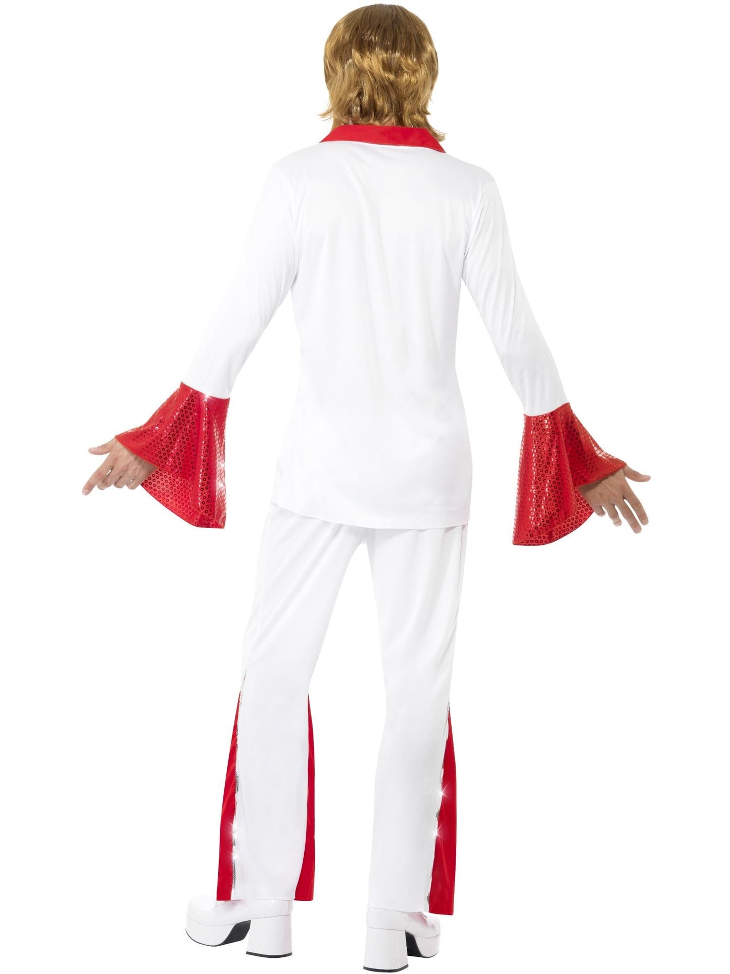 Super Trooper Mens Costume | White Top Red Sparkly 70s Disco