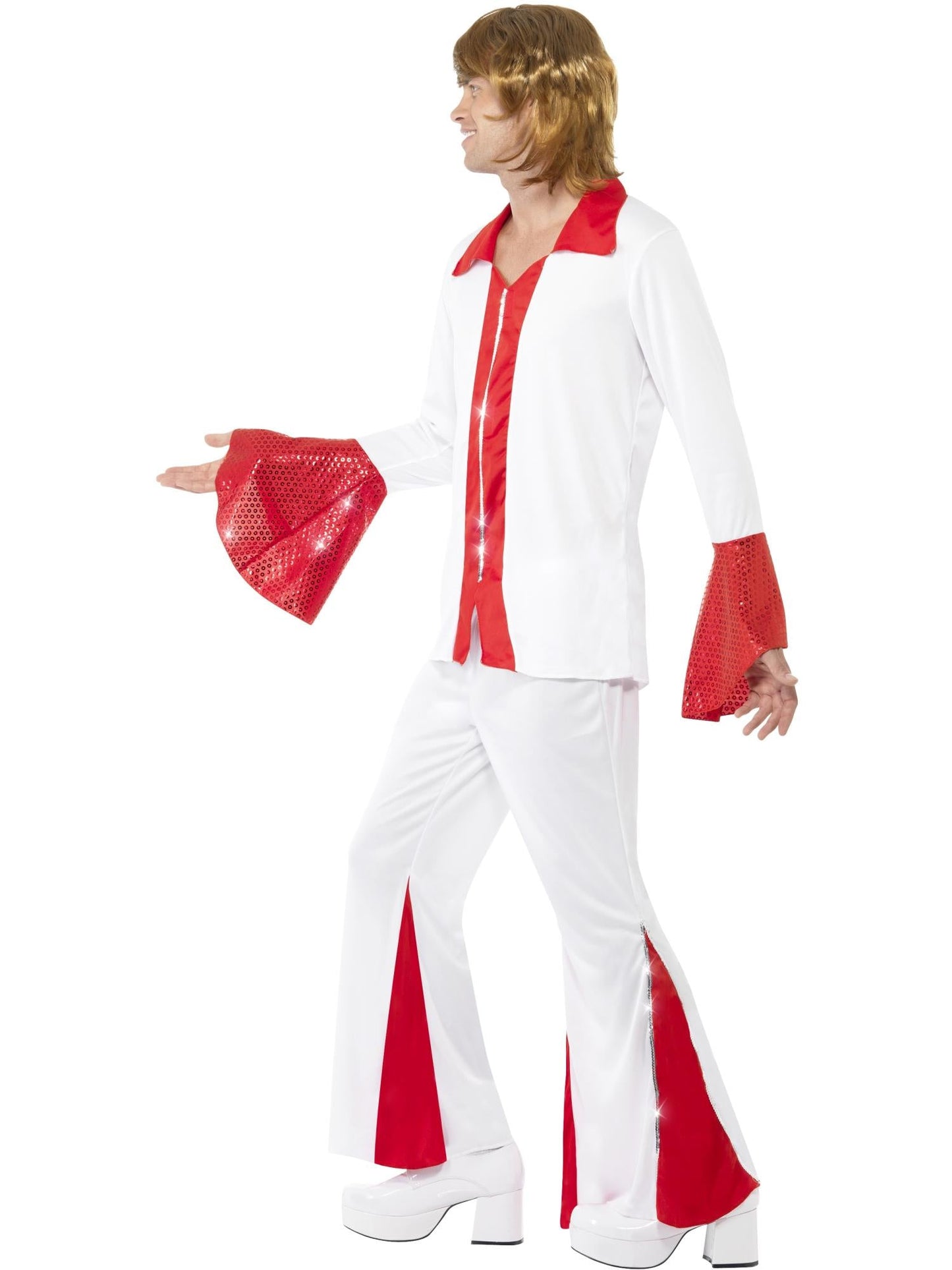 Super Trooper Mens Costume | White Top Red Sparkly 70s Disco