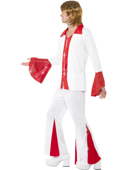 Super Trooper Mens Costume | White Top Red Sparkly 70s Disco