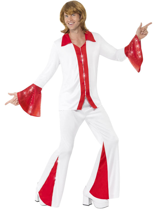 Super Trooper Mens Costume | White Top Red Sparkly 70s Disco