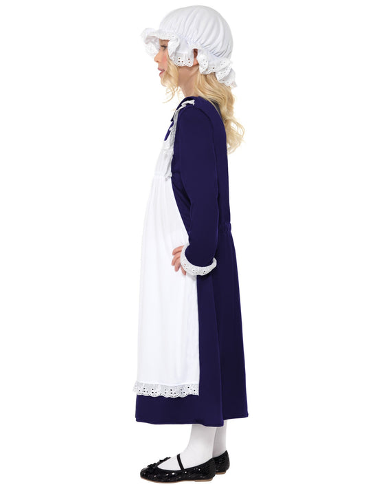 Victorian Poor Girl Blue Dress Costume with Bonnet & Apron Kit