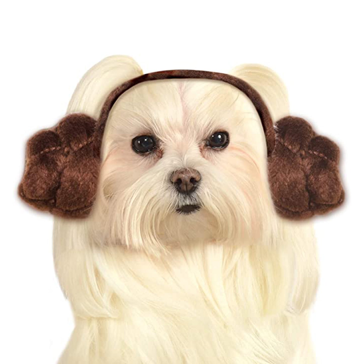 Star Wars Princess Leia pet costume headband for cats & dogs - perfect for themed playtime.