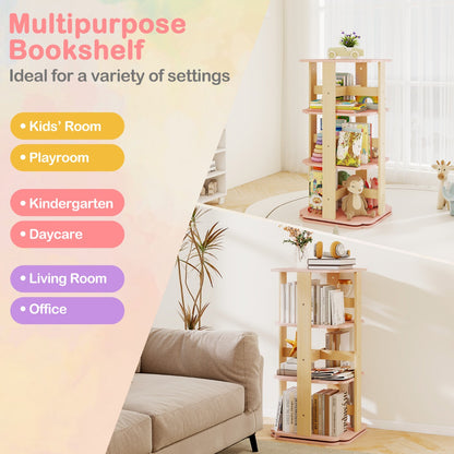 Pink 360 Spinning Kids Bookshelf | 3 Tier 12 Compartments