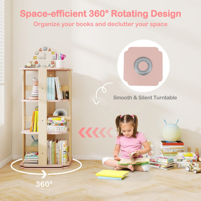 Pink 360 Spinning Kids Bookshelf | 3 Tier 12 Compartments