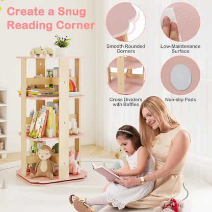 Pink 360 Spinning Kids Bookshelf | 3 Tier 12 Compartments