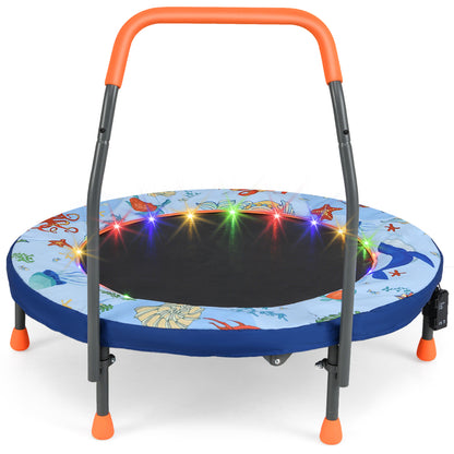 36 Inch Foldable Kids Trampoline | LED Lights Handlebar Blue