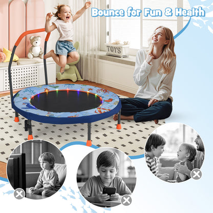 36 Inch Foldable Kids Trampoline | LED Lights Handlebar Blue