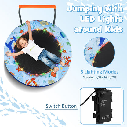 36 Inch Foldable Kids Trampoline | LED Lights Handlebar Blue