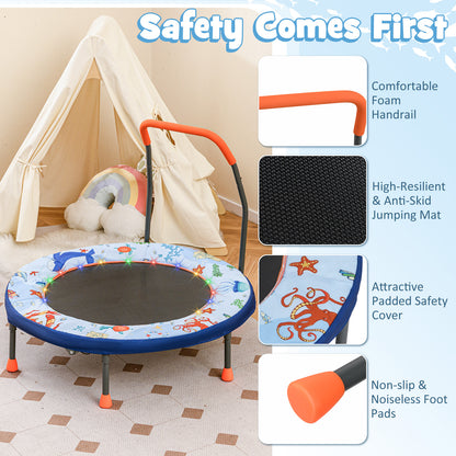 36 Inch Foldable Kids Trampoline | LED Lights Handlebar Blue