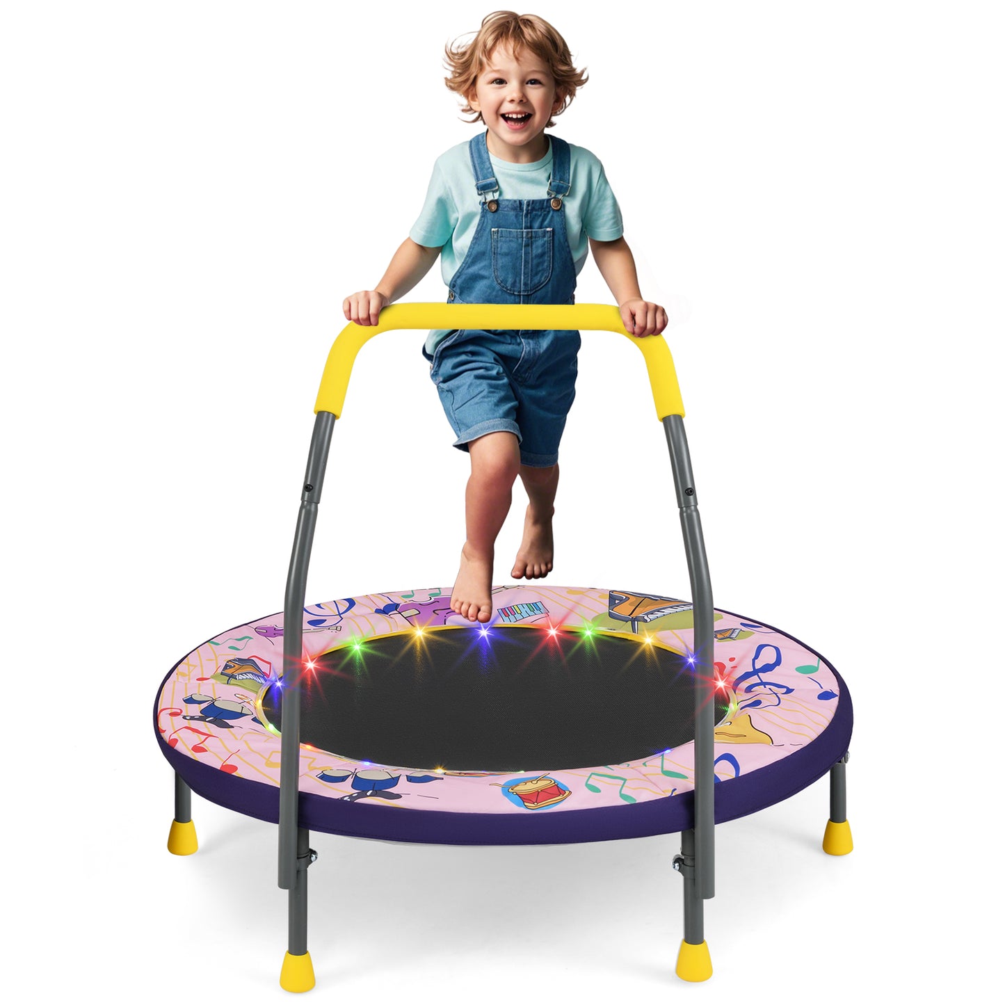 Pink Mini Trampoline for Kids | LED Lights & Foldable 36 Inch