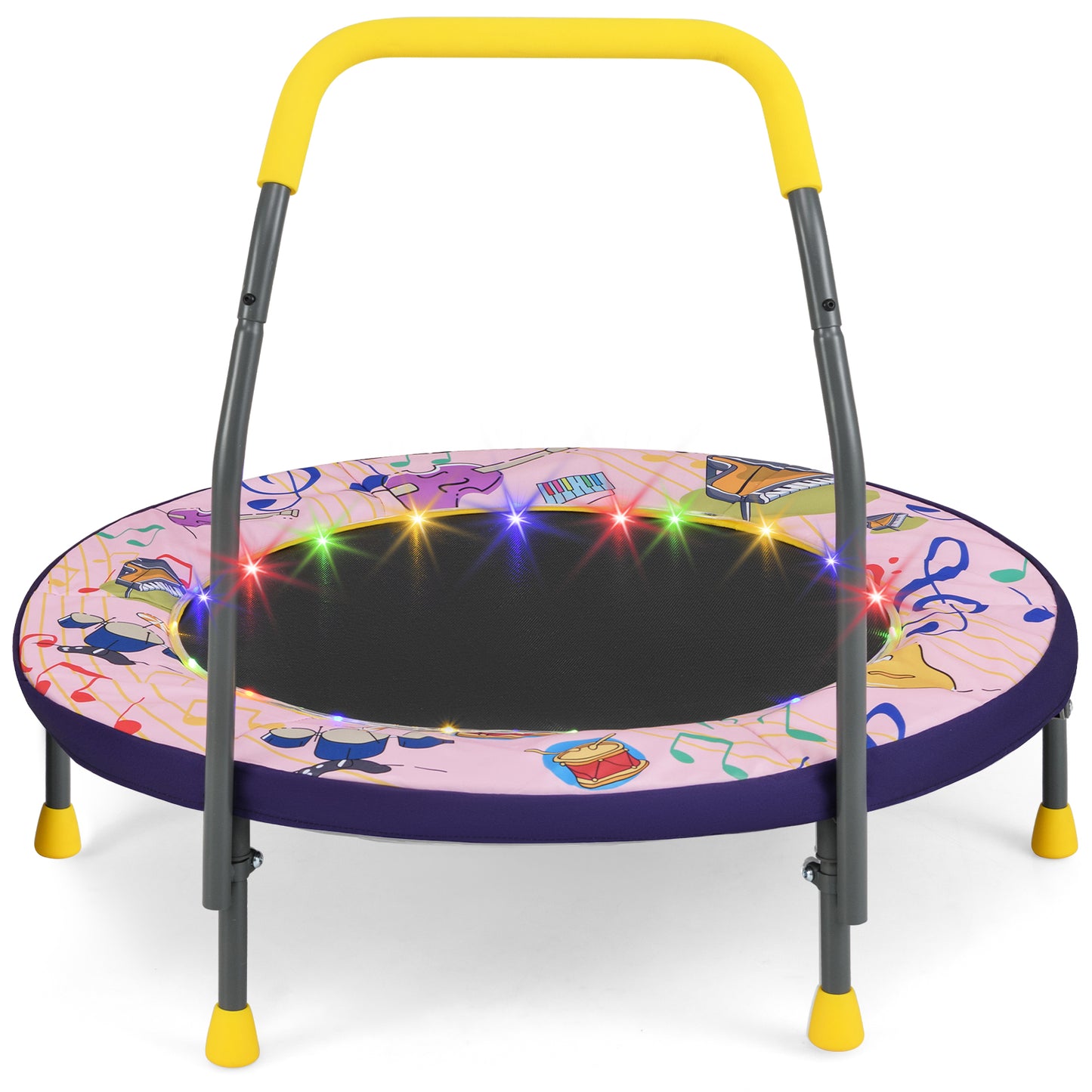 Pink Mini Trampoline for Kids | LED Lights & Foldable 36 Inch