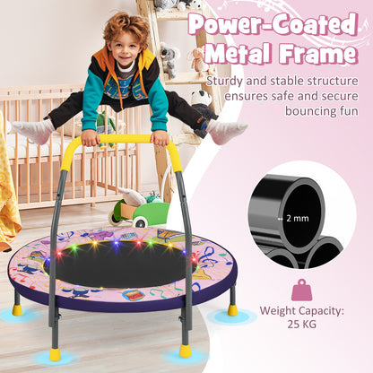 Pink Mini Trampoline for Kids | LED Lights & Foldable 36 Inch