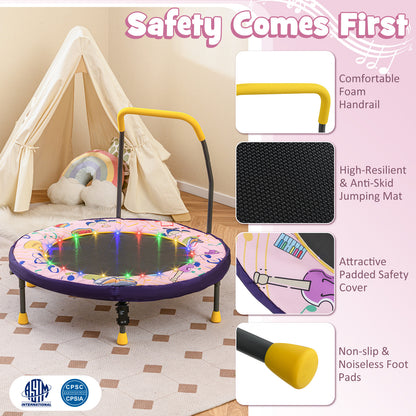 Pink Mini Trampoline for Kids | LED Lights & Foldable 36 Inch