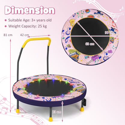 Pink Mini Trampoline for Kids | LED Lights & Foldable 36 Inch