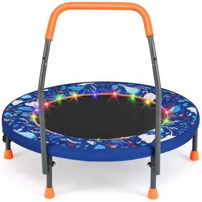 36 Inch Foldable Kids Trampoline | LED Lights Handlebar Navy