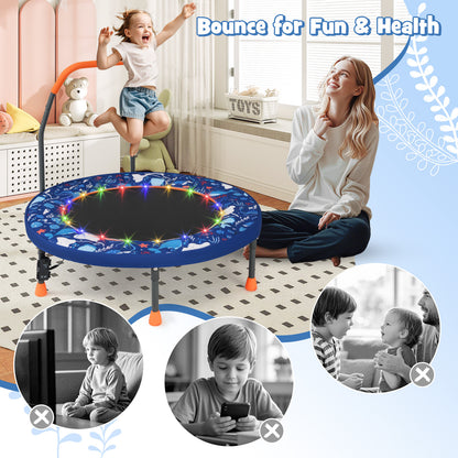 36 Inch Foldable Kids Trampoline | LED Lights Handlebar Navy