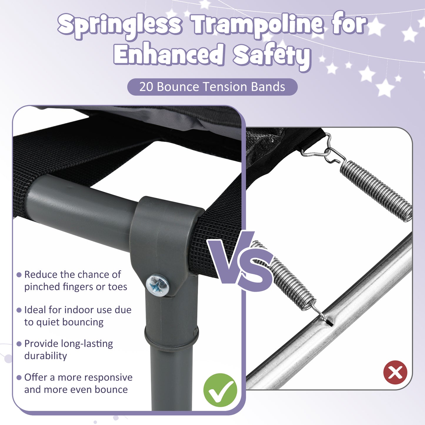 36" Purple Kids Trampoline | 20 LED Lights & Foldable Design