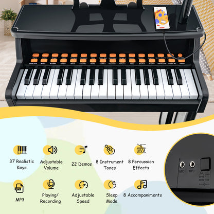 37-Key Kids Piano Keyboard with Mic & Stool | Black