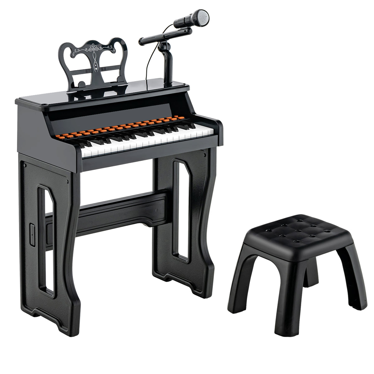 37-Key Kids Piano Keyboard with Mic & Stool | Black