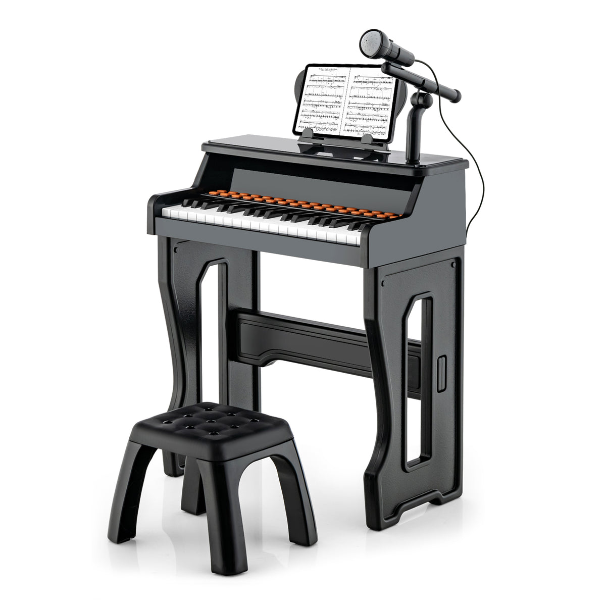37-Key Kids Piano Keyboard with Mic & Stool | Black