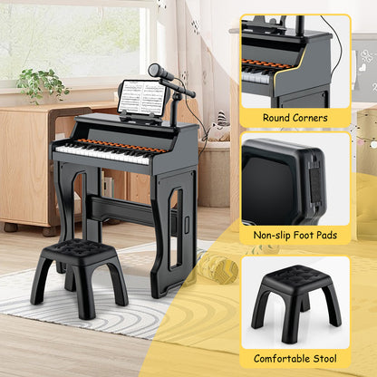 37-Key Kids Piano Keyboard with Mic & Stool | Black