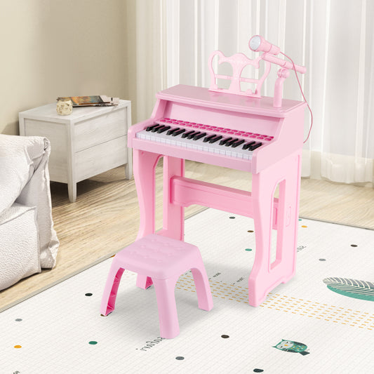 Pink 37 Key Kids Piano Keyboard Toy | Microphone & Music Stand