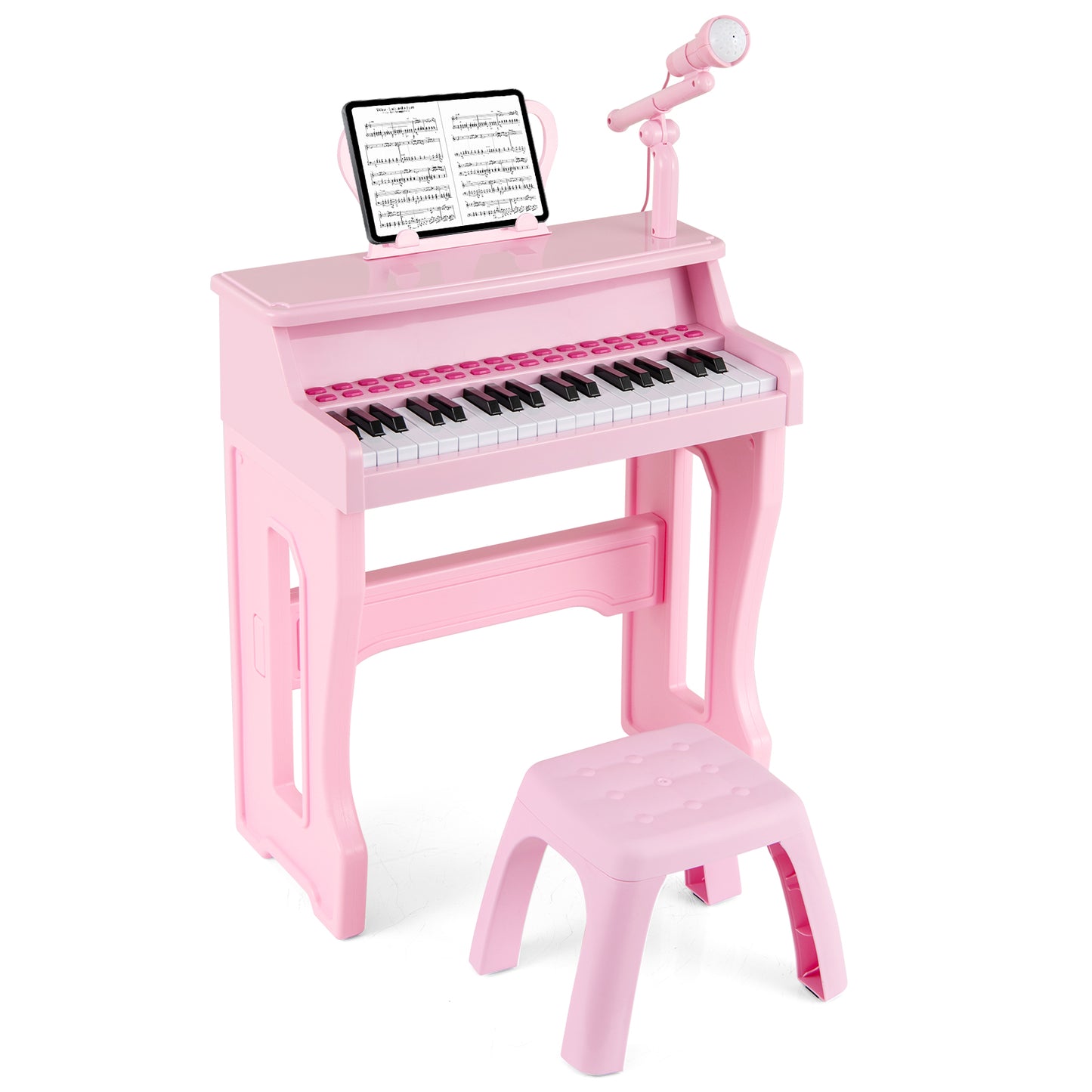 Pink 37 Key Kids Piano Keyboard Toy | Microphone & Music Stand