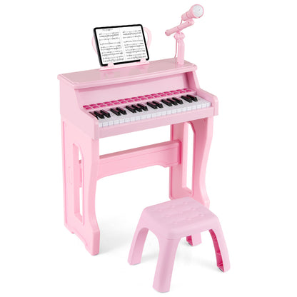 Pink 37 Key Kids Piano Keyboard Toy | Microphone & Music Stand