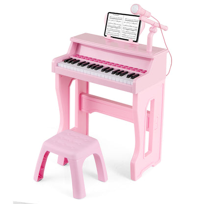 Pink 37 Key Kids Piano Keyboard Toy | Microphone & Music Stand