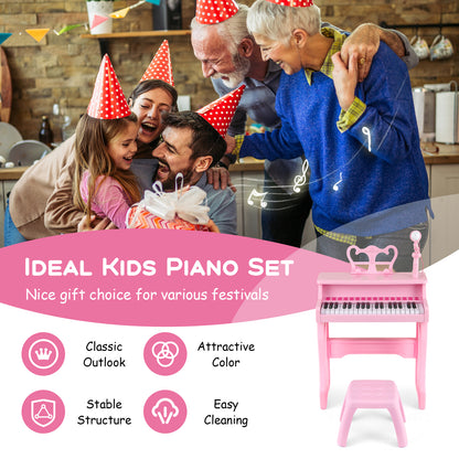 Pink 37 Key Kids Piano Keyboard Toy | Microphone & Music Stand