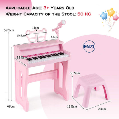 Pink 37 Key Kids Piano Keyboard Toy | Microphone & Music Stand